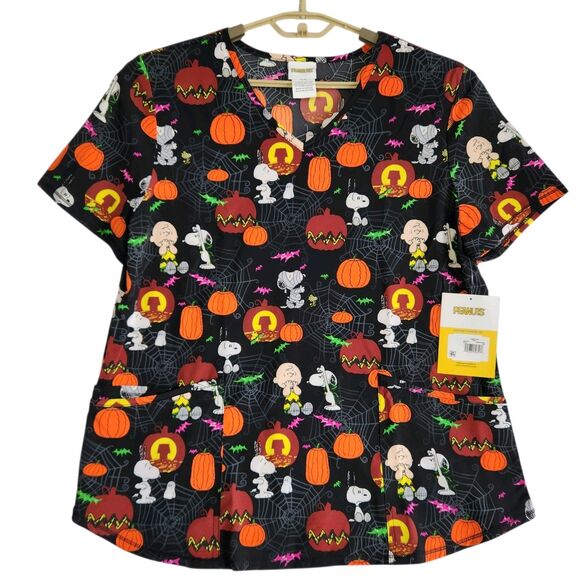 Peanuts  Size 3XL Halloween Womans Scrubstar Scrub Top Snoopy Pumpkins Holiday - Picture 1 of 7